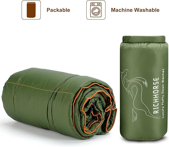 Down Camping Blanket - Camp Blanket Lightweight Packable Puffy Wearable Water Resistant Backpacking Quilt for Outdoor Camping Travel and Hiking