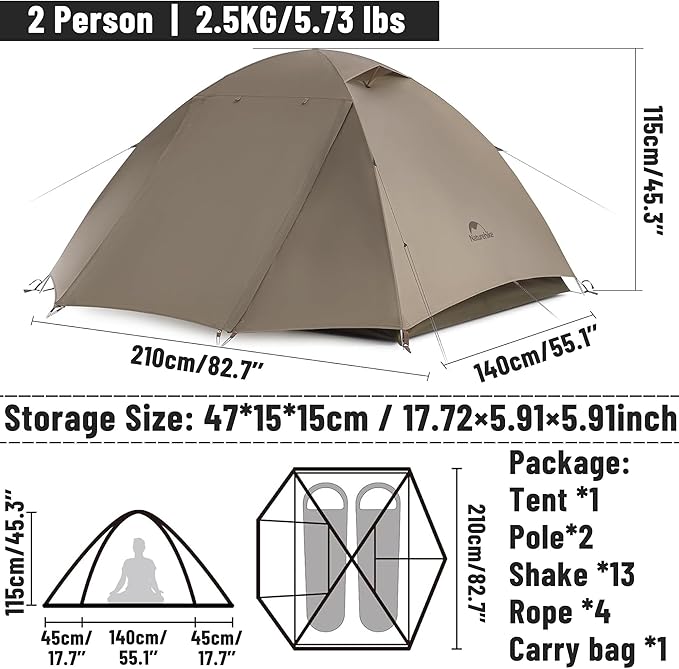 Naturehike Cloud River Tent [2025 Upgrade] - 2-3 Person Lightweight Backpacking Tent Black Coating for Sun Protection Windproof &amp Rainproof Easy Setup for Camping Hiking Travel Double Layer Te