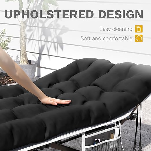 DWVO 2PCS Camping Cots Portable Recliner Lounge Chair w/Mattress Outdoor Folding Cot Heavy Duty 575 LB Capacity 1200D Oxford w/Carry Bag Travel Camp Bed for Camping Office Traveling Black