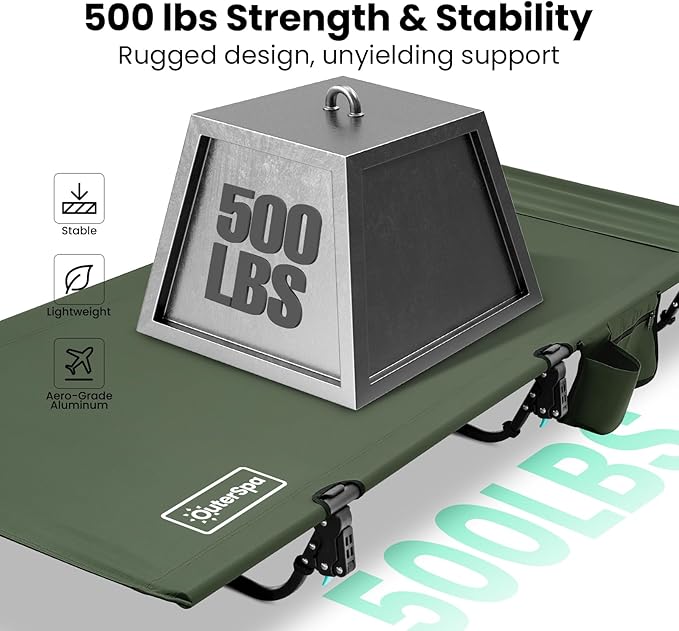 Portable Camping Cot Sleeping Cots for Adults Ultralight Backpacking Cot Compact Collapsible Easy Set-Up Supports 500lbs Portable Camp Cot for Adults Camping Outdoors and Home Green