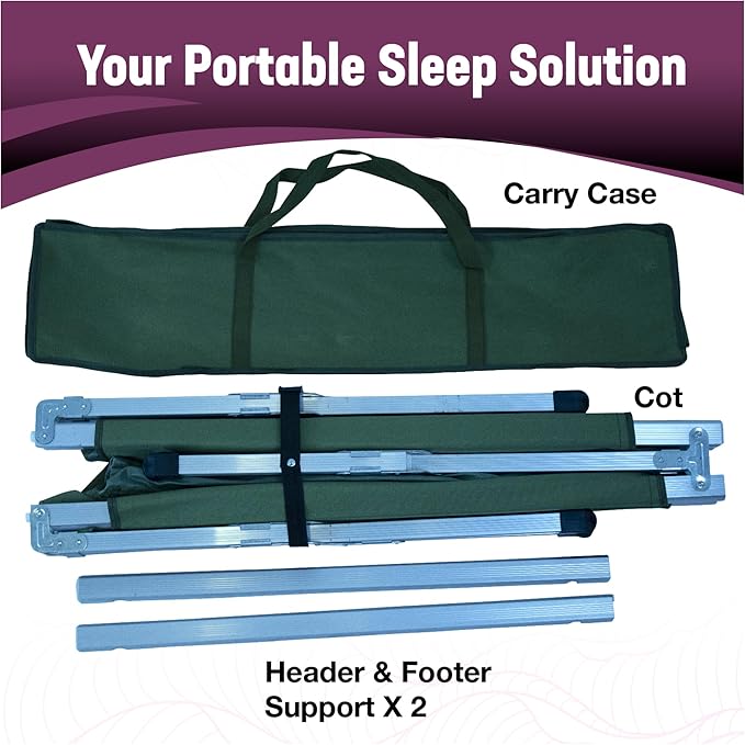 Kemp USA Aluminum Military and Camping Portable Folding Cot Stretcher Green