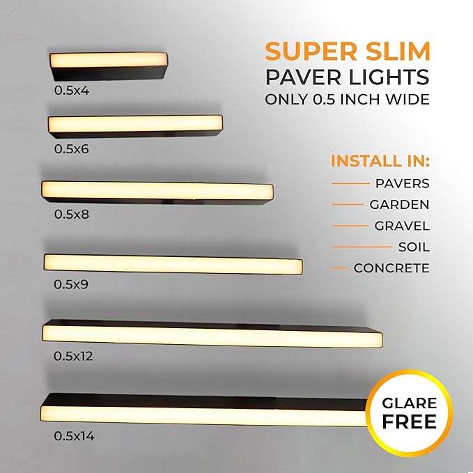 LUMENGY Paver Light Slim 0.5x16 Inch (0.55x15.75) 2700K Warm White Glare-Free Linear Lighting for Driveways Walkways and Paver Borders 12V Hardwired IP67 Waterproof Drive-Over Rated