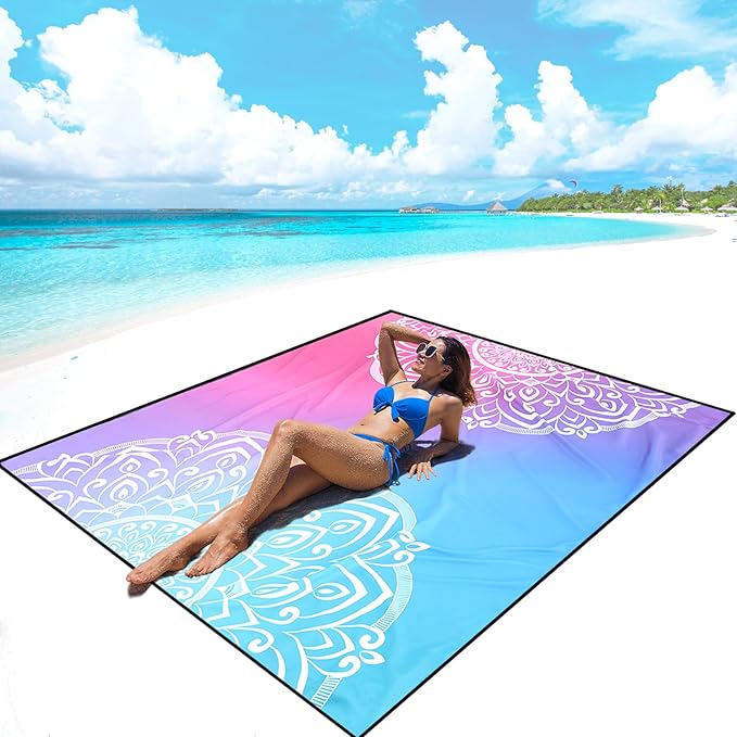 AISPARKY Beach Blanket Waterproof Sandproof Oversized Large Beach Mat 79 X 83/120x108 for 1-8 Adults Quick Drying&ampCompact&ampLightweight Picnic Mat Vacation Essentials for Beach Camping Tr
