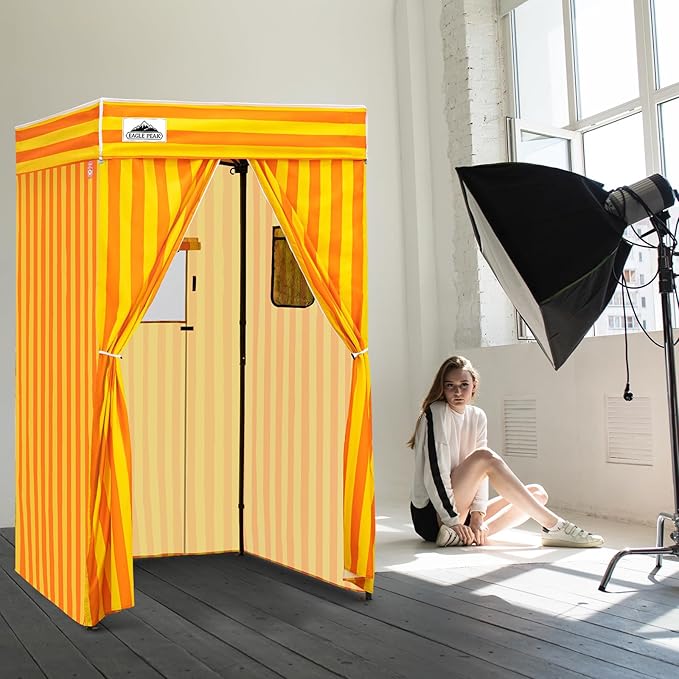 EAGLE PEAK Flex Compact 4x4 Pop-up Canopy Changing Room Portable Privacy Dressing Room for Indoor Fashion Photoshoots Camping or Pool Yellow/Orange
