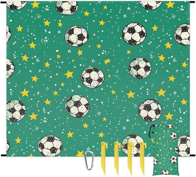 Waterproof Sandproof Beach Blanket 59''×68'' Football Polyester Outdoor Picnic Blanket with 4 Stakes &amp Storage Bag for BeachCampingVacation Bamboo Green