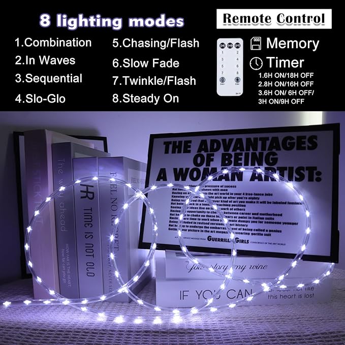 50Ft 600 LED Rope Lights Outdoor White Flexible Tube Light Waterproof Plug in 8 Modes Timer Memory Permanent String Lights for TreePool Bedroom Fence Garden Indoor Outside Decorations