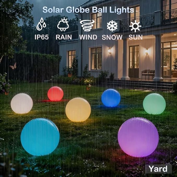 10 inch Solar Globe Light Outdoor Waterproof Dimmable 16 Colors RGB Solar Balls for Garden w/Remote Glowing Orb Light for Outside w/Ground Stake Globe Floor Mood Lamp for Home Patio Yard Lawn Party