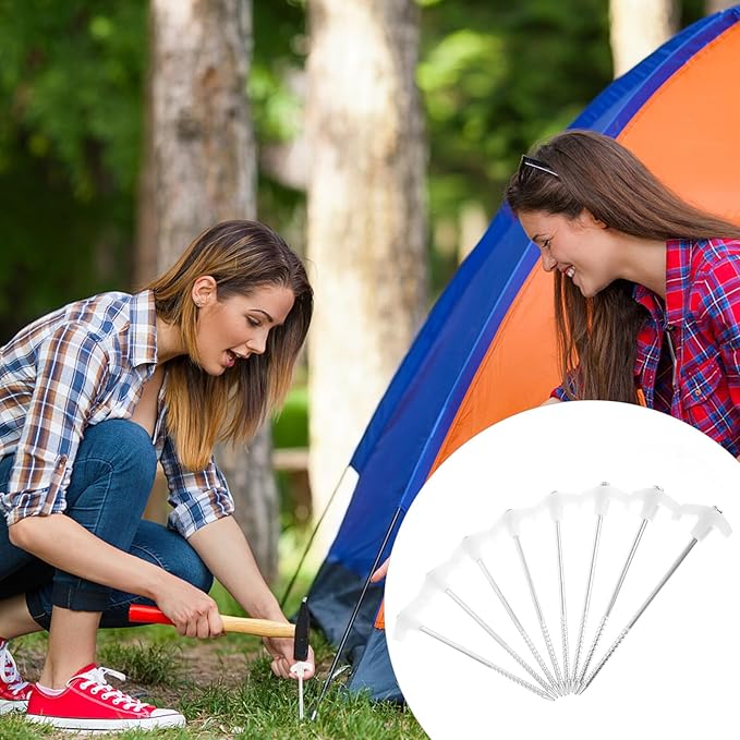 UPKOCH 8pcs Glow-in-The-Dark Aluminum Tent Stakes Heavy Duty Camping Stakes with Windproof Ropes for Outdoor Tents and Tarps