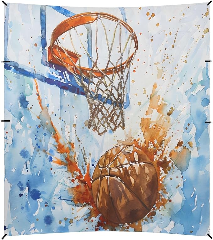 ALAZA Basketball Basket Watercolour Beach Tent Sun Shelter UPF50+ Protection Beach Shade Canopy w/ 4 Sandbags for Outdoor Camping Fishing Backyard Fun Picnic 10x9 ft