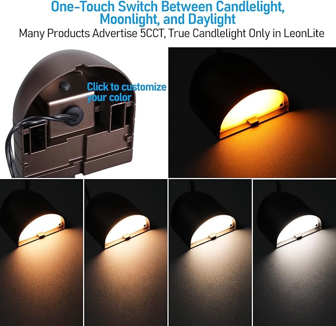 LEONLITE 12-Pack Update 5CCT Low Voltage LED Deck Lights 250LM Ultra Bright Fence Down Light 12-24V AC/DC Anti Glare Step Railing Light CRI90 1800K/2700K/3000K/4000K/5000K IP65 Oil Rubbed Bronze