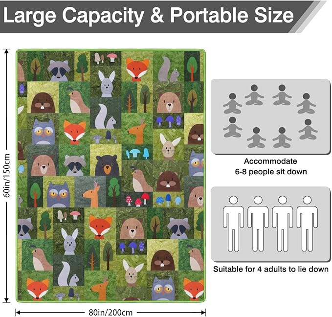 Extra Large Picnic Blankets Waterproof Foldable (60x 80) Boho Beach Blanket Waterproof Sandproof3-Layer Thicking Mat Outdoor Packable Camping Blanket