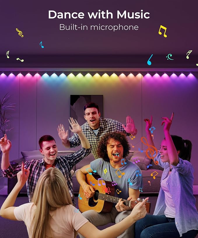 Smart RGBW+IC String Downlights 20ft with 30 LED String Lights 111 Scene Modes Music Sync Color Changing Indoor Wall Light Fixture for Party Christmas Birthday APP/Voice/Remote Control