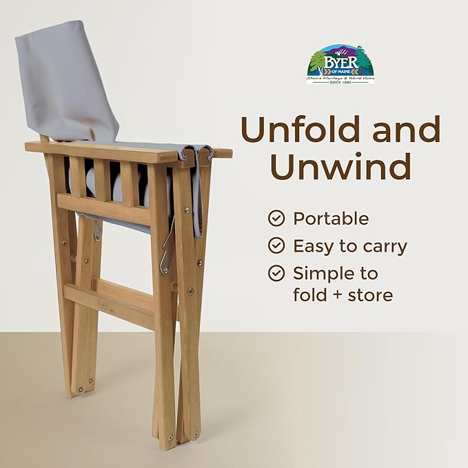BYER OF MAINE Pangean Campaign Chair Portable Ash Wood Folding Chair with Heavy-Duty Canvas Seat Material. Ideal Patio Deck &amp Camping Seat 20″D × 23″W × 36″H 250 lbs Capacity in Granite
