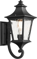 Emliviar Outdoor Light Fixture Wall Mount 15 Inch 1-Light Exterior Wall Sconce Light with Water Ripple Glass Black Finish XE292UB-SW BK