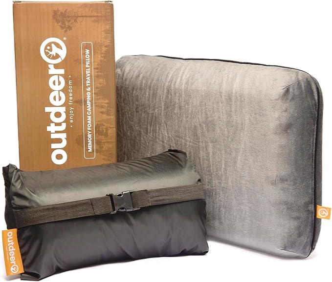 Camping Pillow Compressible Memory Foam Travel &amp Camp Pillow for Sleeping Bag with Washable Fleece Pillowcase &amp Portable Storage Bag Lightweight Easy Carry for Outdoors Backpacking Pillow