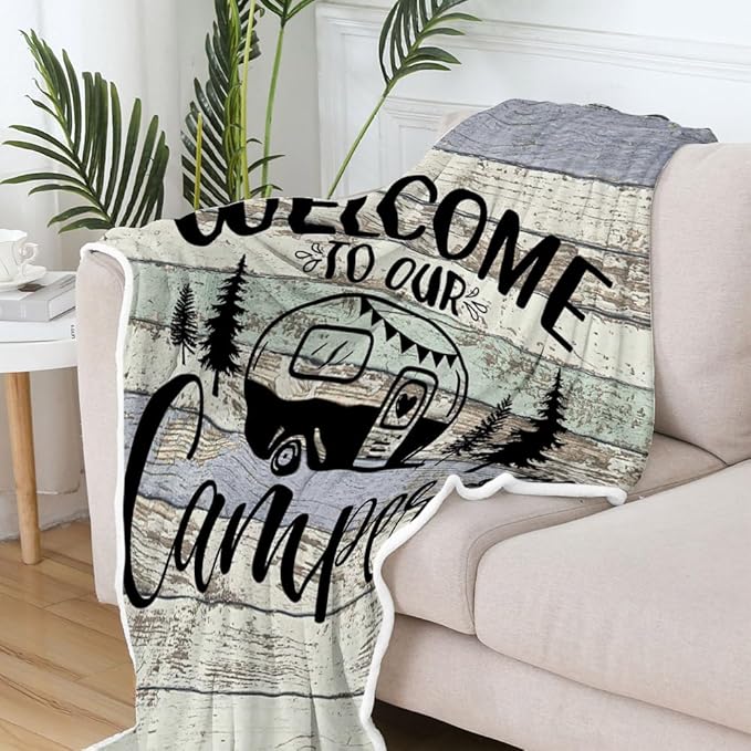 Camping Blanket Camping Lovers Gift Ideas for Men or Woman Campsite Outdoors RV Travel Hiking Sofa Couch Throw BlanketSuper Soft Flannel Blankets Gifts for Bed Camper Outdoor 60x70