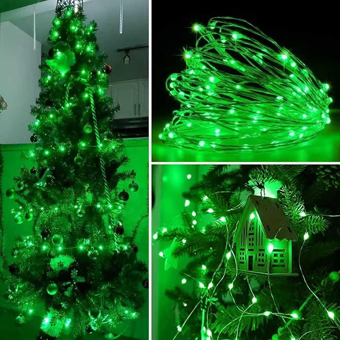 YEGUO 4 Pack Green Solar Fairy Lights Each 33ft 100 LED Christmas Lights Outdoor Waterproof 8 Modes Sliver Wire Solar String Lights