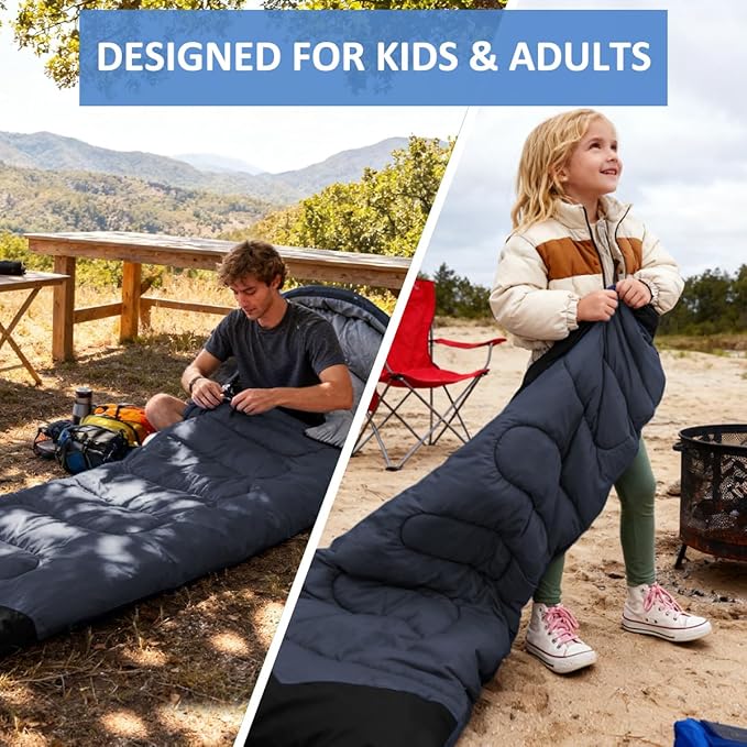 oaskys Camping Sleeping Bag - 3 Season Warm &amp Cool Weather - Summer Spring Fall Lightweight Waterproof for Adults Kids - Camping Gear Equipment Traveling and Outdoors