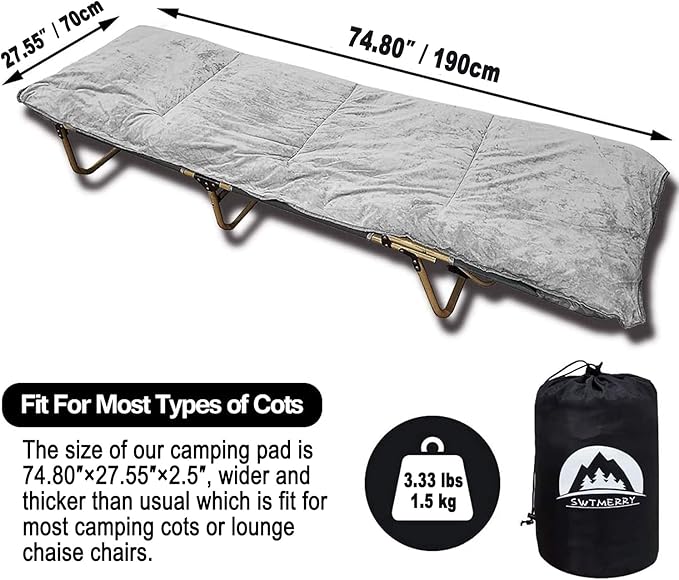 Sleeping Cot Pads (75 x 28) with Elastic Straps Portable for Outdoor &amp Hiking Cotton Soft Thick Camping Cot PadWaterproof