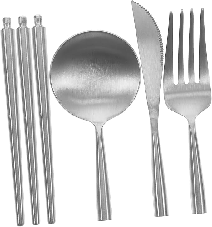 1set Portable Stainless Steel Camping Cutlery Utensils Detachable Fork Spoon Knife for Outdoor Dining Picnic Travel and School Dishwasher Safe