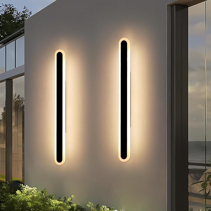 2 Pack 47.2inch Long Outdoor Wall Sconce Oval Modern Exterior Light Fixture IP65 Waterproof 3 Color 3000K/4500K/6000K LED Strip Wall Mount Lighting for Patio Garden Garage Backyard