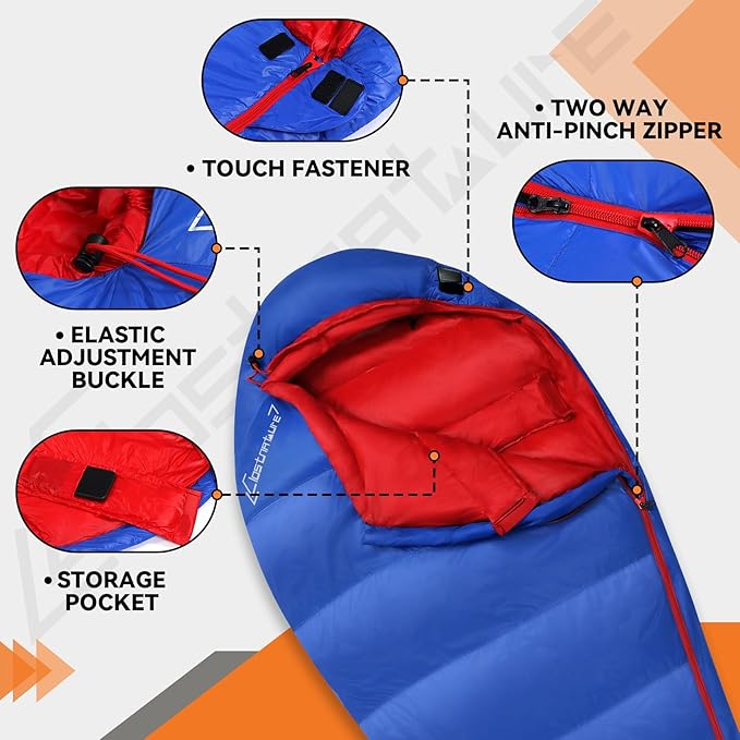 Clostnature Down Sleeping Bag for Adults - 20D 550 Fill Power Backpacking Mummy Sleeping Bag for 16°F - 45°F Lightweight 4 Season Clod Weather Camping Gear with Compression Sack