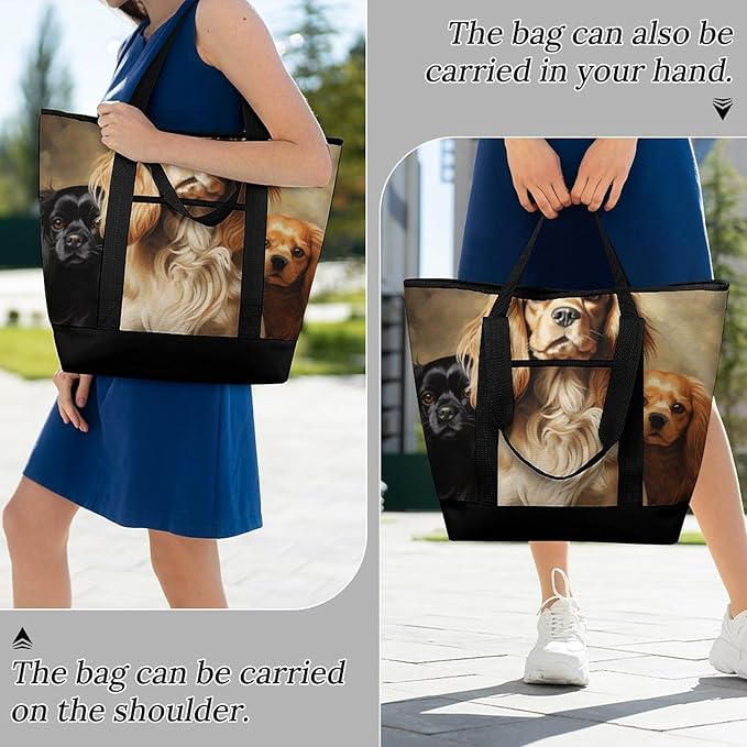 Insulated Shopping BagLarge Reusable Cooler Bags Cocker Spaniel Printed Foldable Shopping BagTravel Waterproof Shoulder Bag