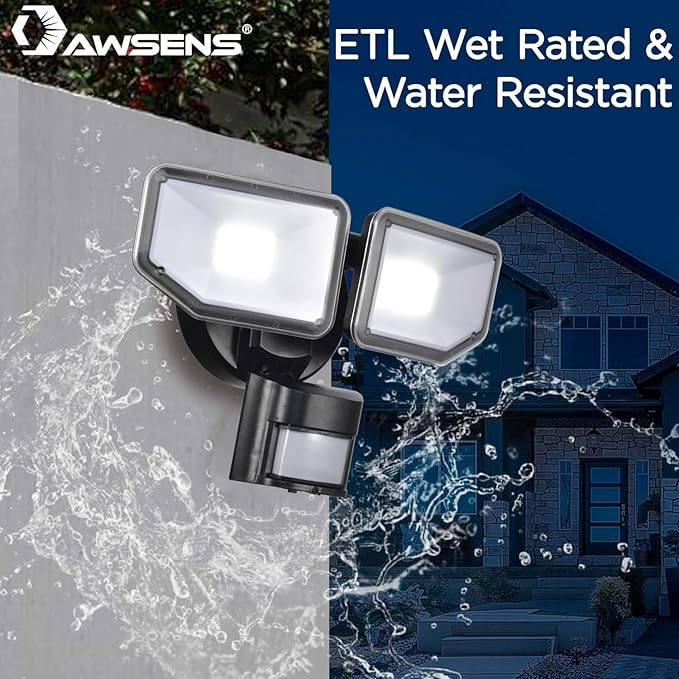 40W LED Security Lights Motion Sensor Light Outdoor 180 Degree 4000 LM Motion Security Light 5000 K ETL Water Resistant Clear 2 Head Motion Detector Flood Light for Garage Yard (Black)
