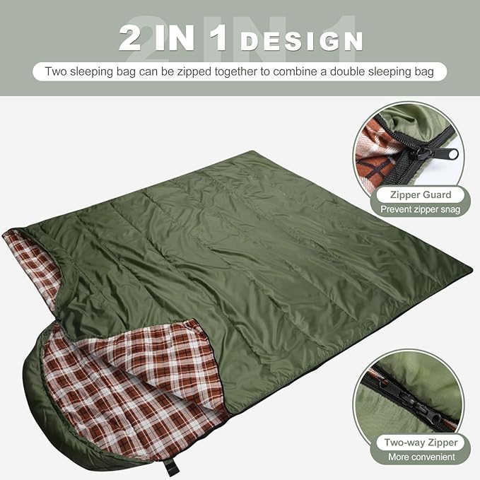 AGEMORE Cotton Flannel Sleeping Bag for Adults Lightweight XXL Cotton Sleeping Bag for Camping Backpacking or Hiking Water Resistant 3-4 Season Sleeping bag for Warm &amp Cool Weather