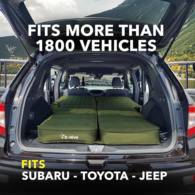 D-Hive Unbeatable Durability SUV Air Mattress for Car Camping Durable Extra Thick 300D Oxford Fabric Quick Easy Set-Up w/Electric Pump Car Bed Mattress Forrest Green