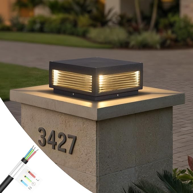 Outdoor Post Lights Hard Wired 11.8 Outdoor Column Lights IP54 Waterproof Large Modern Pillar Light 3000K E26 Bulb Landscape Lamp Post Light Square Column Lighting for Patio Garden Deck Yard