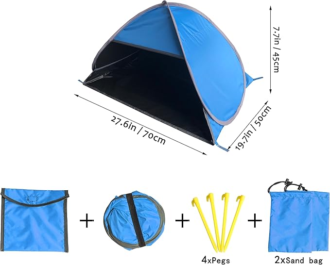 Small Pop Up Beach Tent with Meshed Window Portable Head Tent Beach Pet Shade for Small Dogs/Cats (Blue)