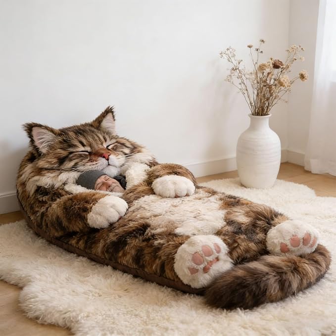 Fluffy Cat Sleeping Bag for Adults Plush Cat Shaped Sleeping Bag for Adults Adorable Cats Envelope Sleeping Bags Washable Warm Blanket for Camping and Home Lounging 68.9x31.5 Inch