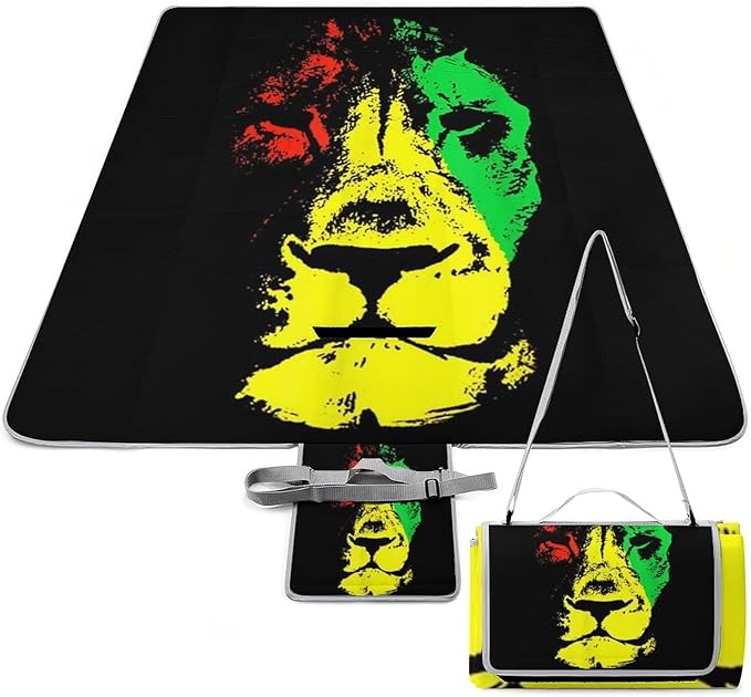 Rasta Colors Lion Waterproof Outdoor Picnic Blanket Sandproof Beach Mat for Camping Hiking Grass Travelling