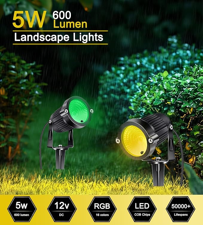 5W RGB Low Voltage Landscape Lights LED Color Changing Landscape Lighting IP66 Waterproof Outdoor Spotlight 12V 24V Christmas Decorative Light for Yard Garden Path 4 Pack with Connector