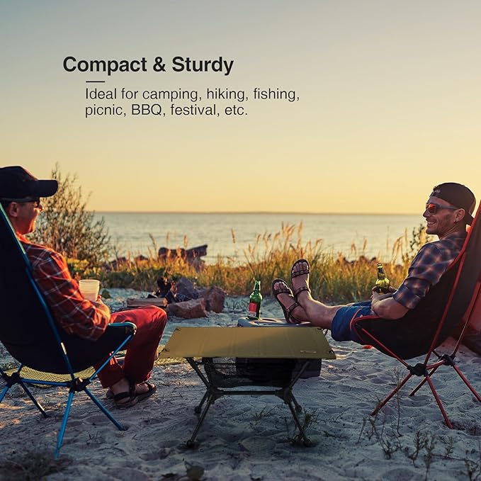 ONETIGRIS Dipper Camping Table Lightweight Portable Folding Table with Mesh Storage Net High/Low Options Ideal for Camping Hiking Tailgating Beach Picnic Travel Backyard