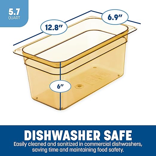 Carlisle FoodService Products 3086213 StorPlus High-Heat Third-Size Food Pan 5.7 qt. Capacity 12-3/4 x 7 x 6 Amber (Case of 6)