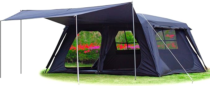 KTT Extra Large Tent 12 Person(A)Awning Family Cabin Tents2 Rooms4 Doors and 4 Windows with MeshStraight WallWaterproofDouble LayerBig Tent for OutdoorPicnicCampingFamily Gathering。