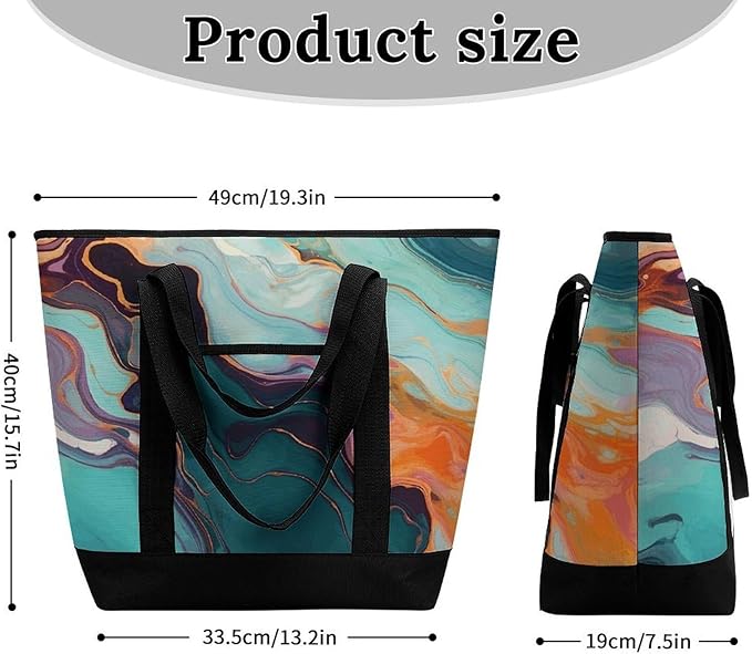Insulated Shopping BagLarge Reusable Cooler Bags Colourful Marble Printed Foldable Shopping BagTravel Waterproof Shoulder Bag
