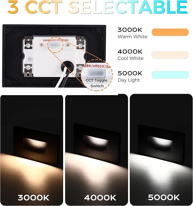 CLOUDY BAY 12V Low Voltage 3 Color Indoor and Outdoor LED Step Light3000K/4000K/5000K Deck LightsStair LightOil Rubbed BronzeWet Location(Low Voltage Transformer is Required)