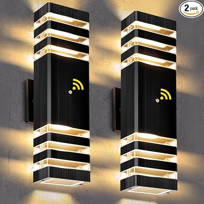 LED Square Up &amp Down Wall Lights 2 Pack 15inchOutdoor Wall Lights 3000K Aluminum Body Waterproof IP65 Exterior Light Fixtures Wall Mount Up Down Porch Lights Outdoor for House Porch Garage