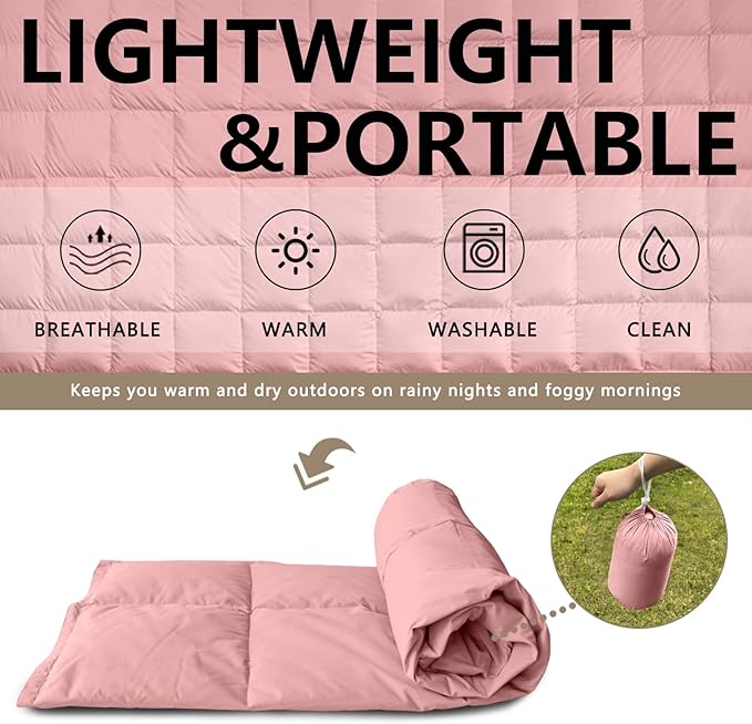 zzlamb Puffy Down Camping Blanket Water-Repellent Down Throw Travel Blanket Portable for Outdoor Light Warm Quilt for Couch Plane Car Theater Stadium Picnic RV Backpacking Hammock