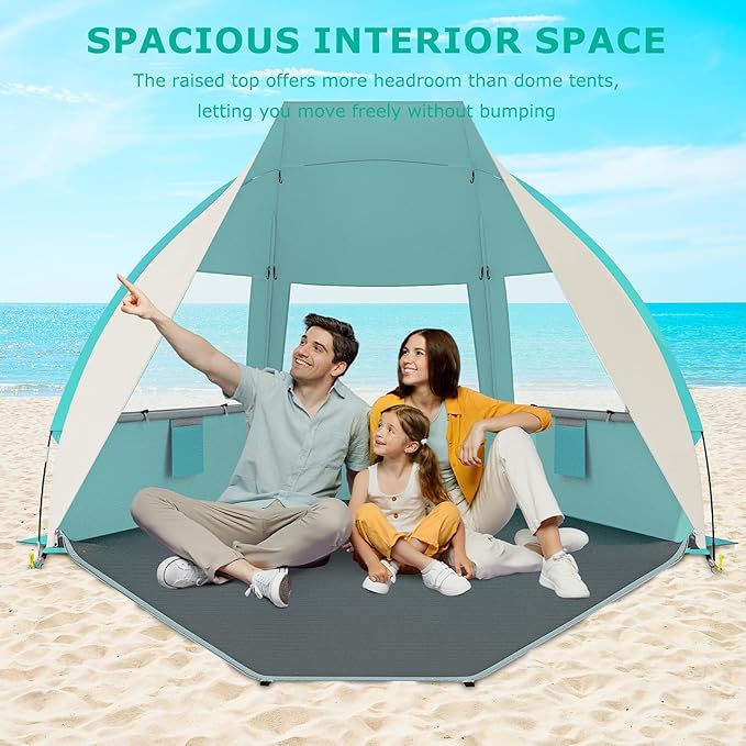 Gorich Portable Beach Tent for 3/4-5/6-7 Person with UPF 50+ UV Protection Lightweight &amp Foldable Sun Shelter with 5 Sand Bags Easy Setup Windproof Beach Umbrella Sun Shade