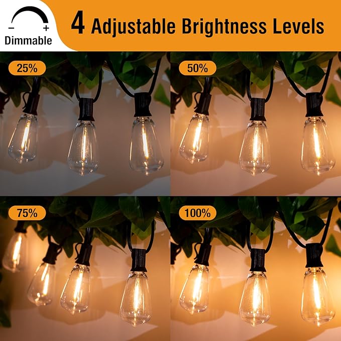 btfarm 100FT LED Outdoor String Lights Waterproof with Remote Patio Lights with 32+2 ST38 Edison Bulbs Hanging Light for Outside with Timer for Backyard Party Yard Gazebo Porch 2700K Dimmable