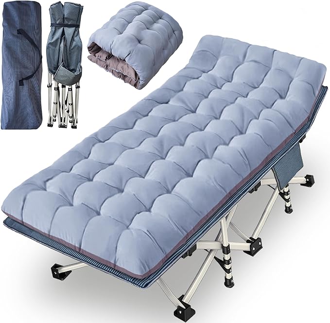 79 L x 32 W x 18 H Oversize XXL Camping Cot with Comfortable Mattress for Adults Extra Wide Cots for Sleeping Folding Cot Camping Bed Heavy Duty with Carry Bag for Home Office Outdoor