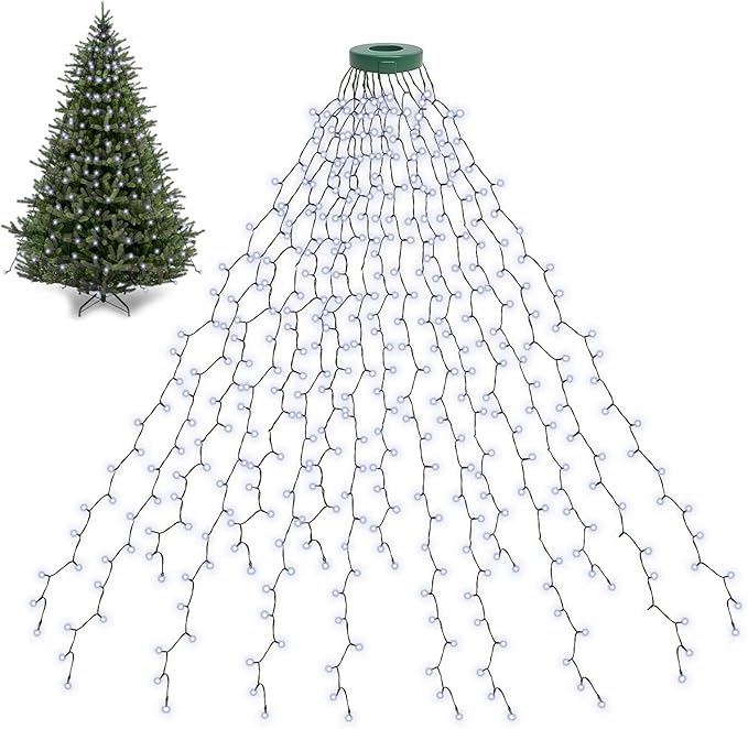 BOLWEO Christmas Tree Lights 400LED 16 Lines Christmas Lights for Tree 8 Modes for 6ft-7ft Tree UL Certified Indoor Outdoor Christmas Decorations 16 * 6.6ft Drops Cool White