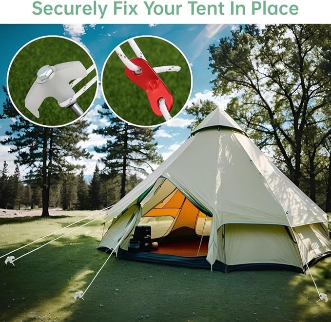 Camping Peg Kit: 10 Screw-in Metal Tent Stakes with Fluorescent Heads Reflective Cords Tensioners Socket &amp Storage Box 8 Inch for Outdoor Use