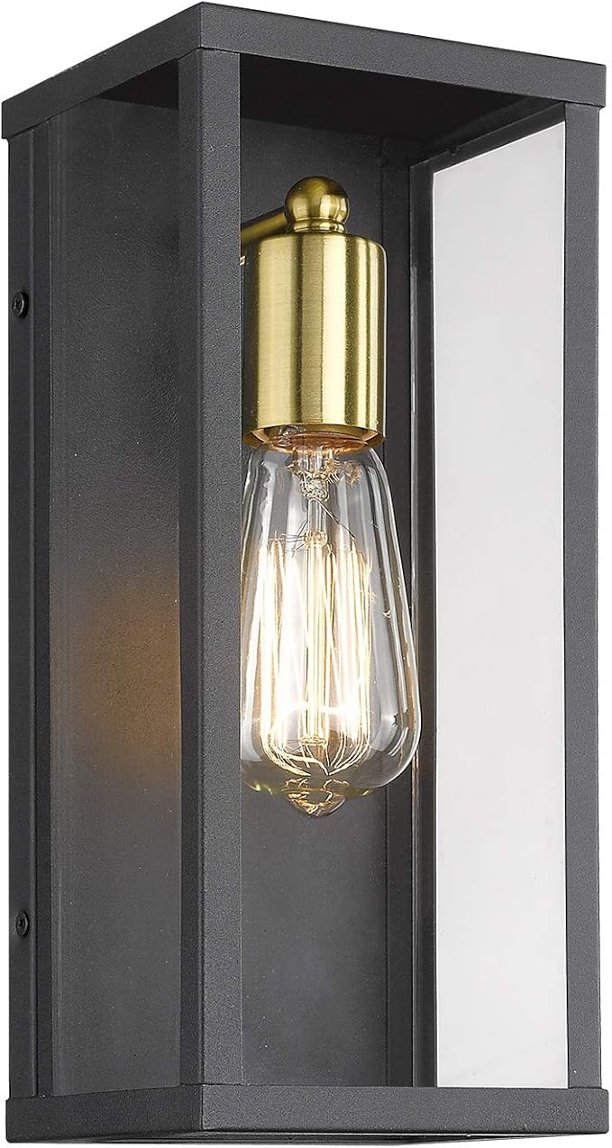 Outdoor Wall Light Exterior Lighting Fixtures Porch Light Wall Mount Lantern Sconce Matte Black &amp Brass Finish with Clear Glass Modern Wall Light for Front Door Garage 1 Pack