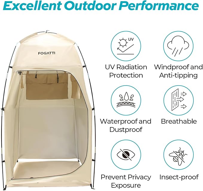 FOGATTI Portable Camping Shower Tent with Floor 6.9 FT Extra Tall Shelter with 3 Internal Pockets and Carry Bag Outdoor Privacy Tent for Shower Changing Dressing Wind-Proof Oversize Easy Set Up