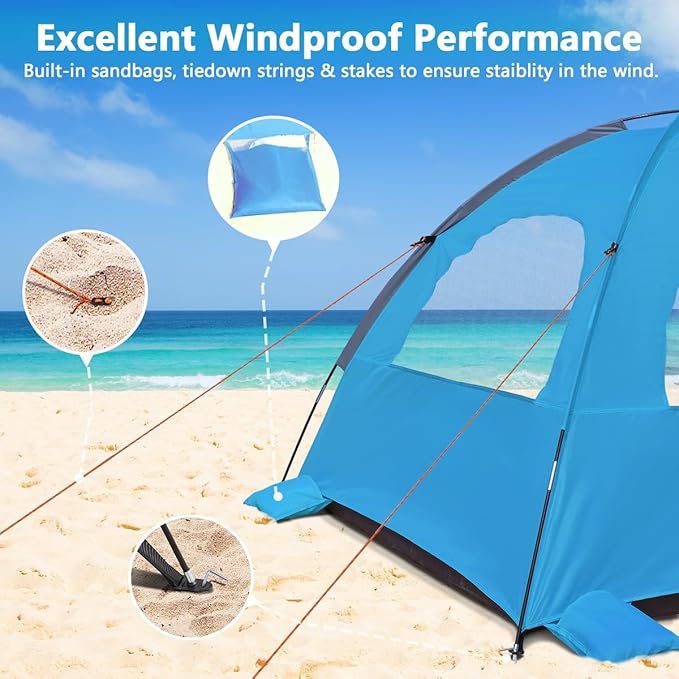 NXONE Beach Tent Sun Shelter with UPF 50+ UV Protection Lightweight Easy Setup Portable Beach Canopy for Family Large Space for Beach Camping &amp Outdoor 3/4/6 Person